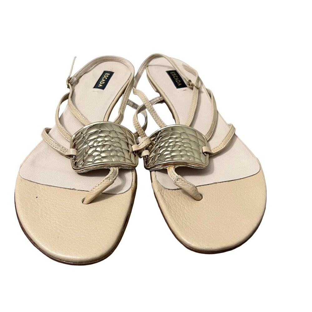 Escada Womens Nude Reptile Medallion Leather Strappy Kitten Heel Sandals 8.5